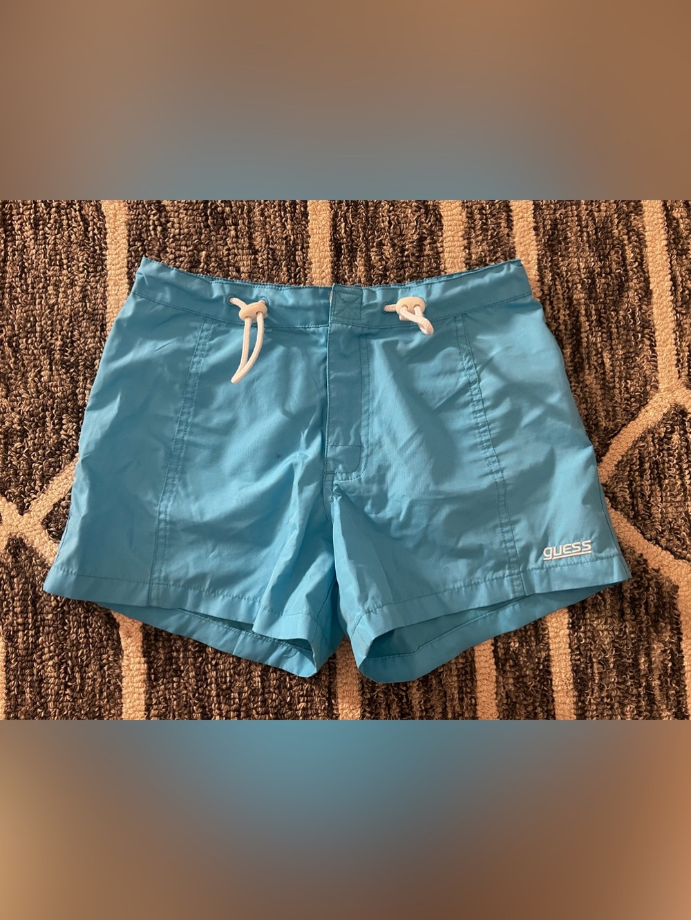 Guess Girls Light Blue Swim Shorts with White Drawstring